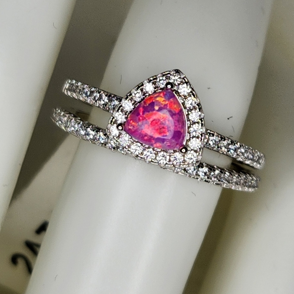 Sz.8 Pink Opal 2 Ring Set S925